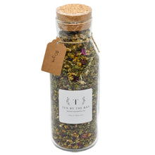 Load image into Gallery viewer, organic sleep and relaxation tea in a glass jar bottle passionflower chamomile rose petals peppermint orange peel